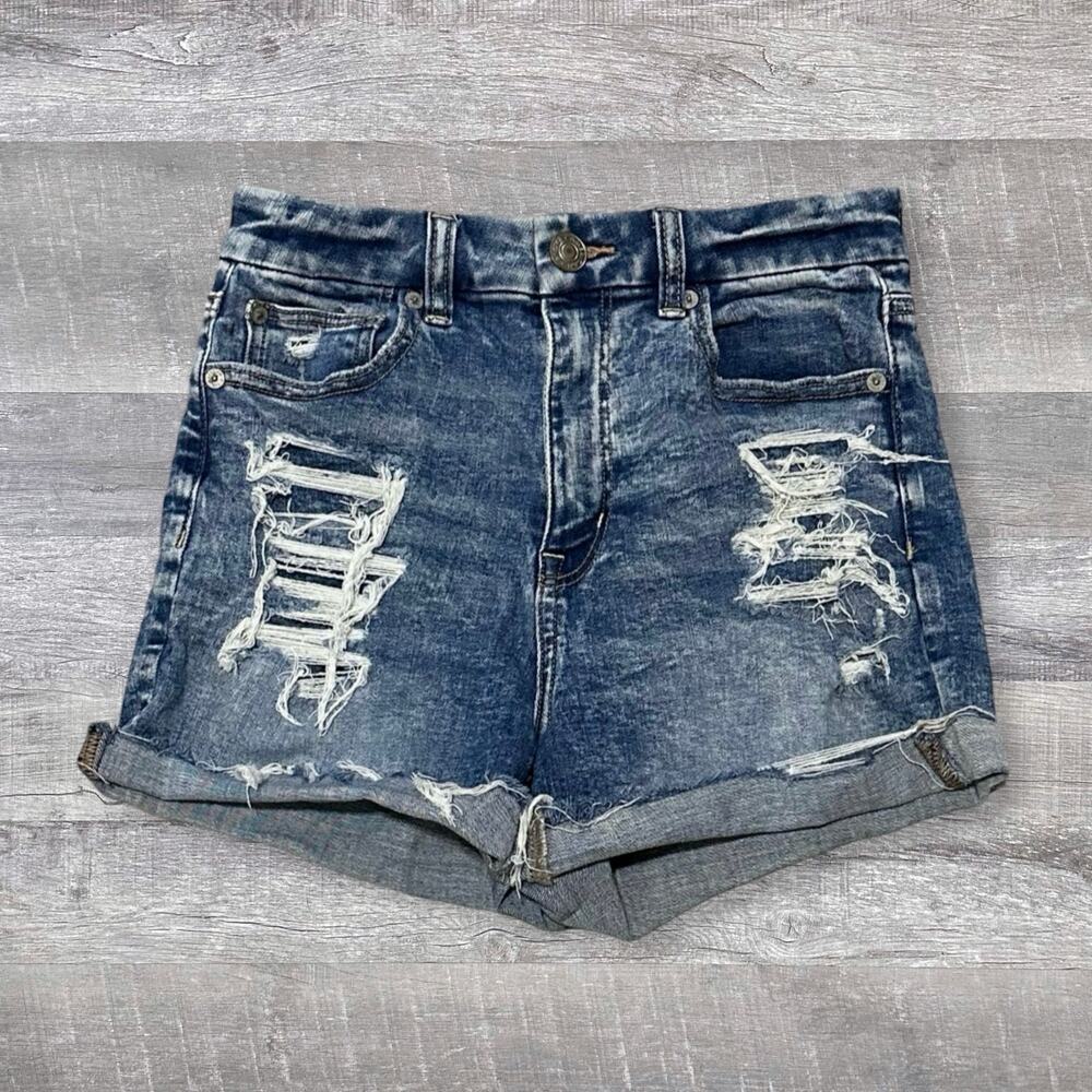 American Eagle Curvy Hi Rise Shortie Womens 2 Destroyed Denim Next Level Stretch